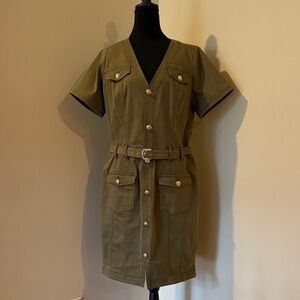 White House Black Market Olive Green Button-Down Dress